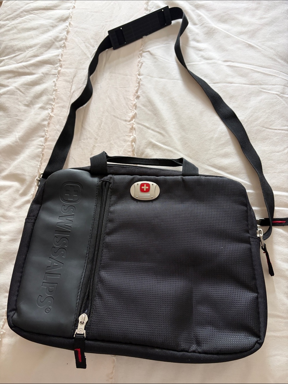 Swiss Alps Black Laptop Shoulder Bag with Cross Emblem
